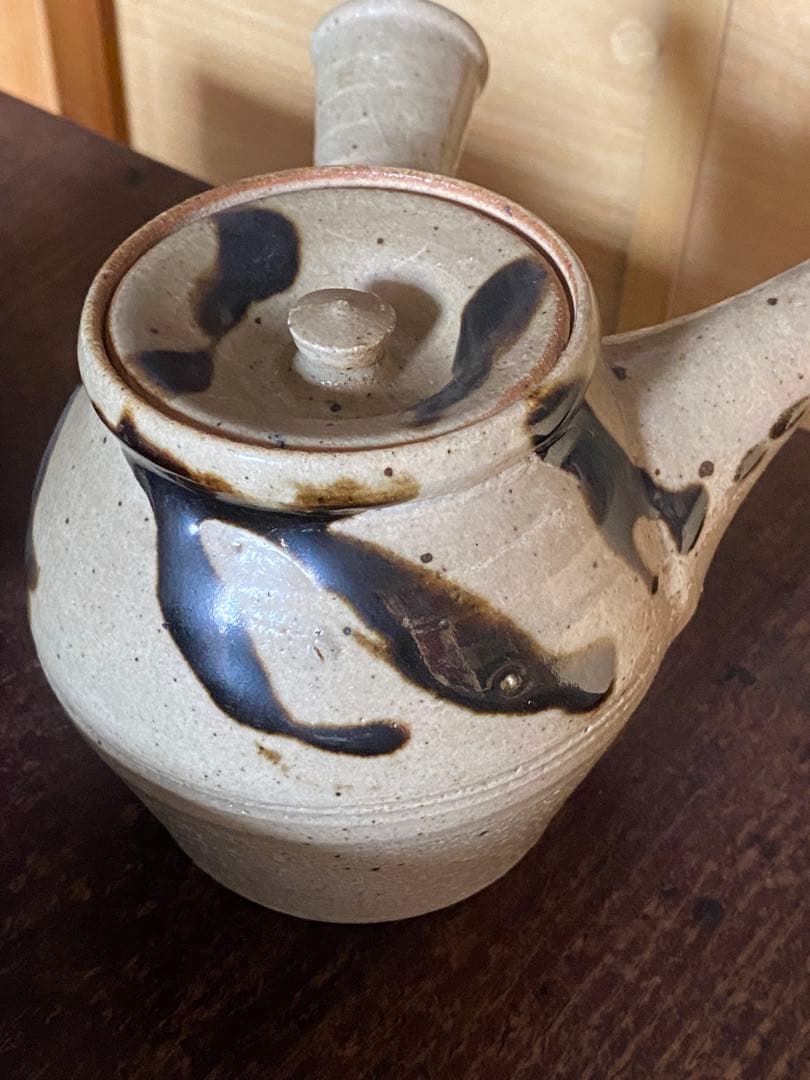 益子焼　鉄絵茶器　茶器揃い　急須　湯呑み　汲み出し　民芸　民藝