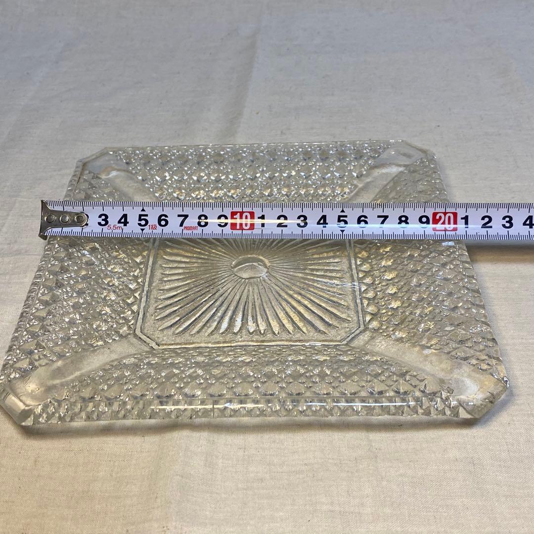 ギヤマン　大正ガラス　アンティーク　プレート　角プレート　気泡　レトロ⑨