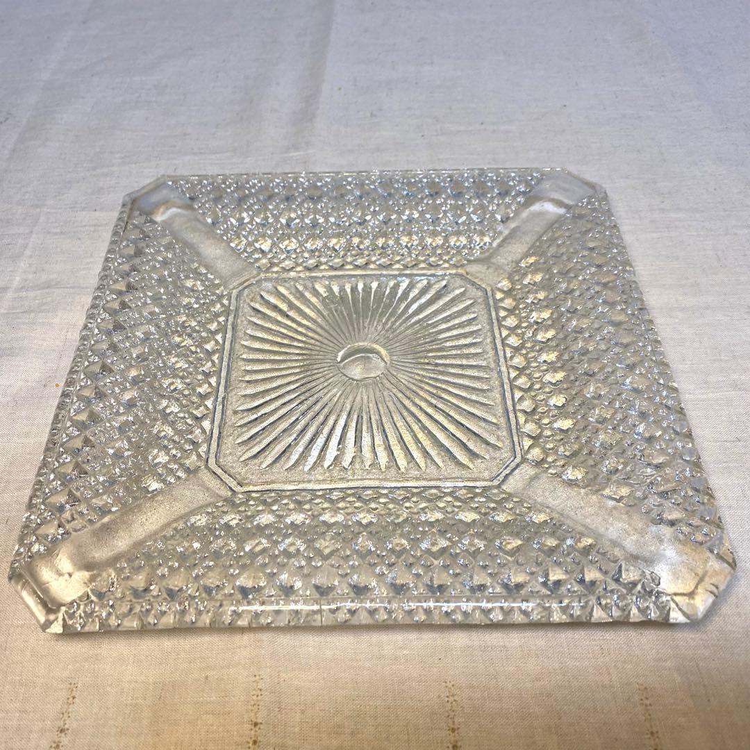 ギヤマン　大正ガラス　アンティーク　プレート　角プレート　気泡　レトロ⑨