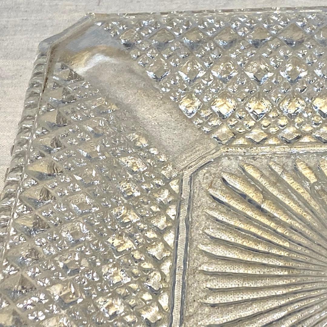 ギヤマン　大正ガラス　アンティーク　プレート　角プレート　気泡　レトロ⑨