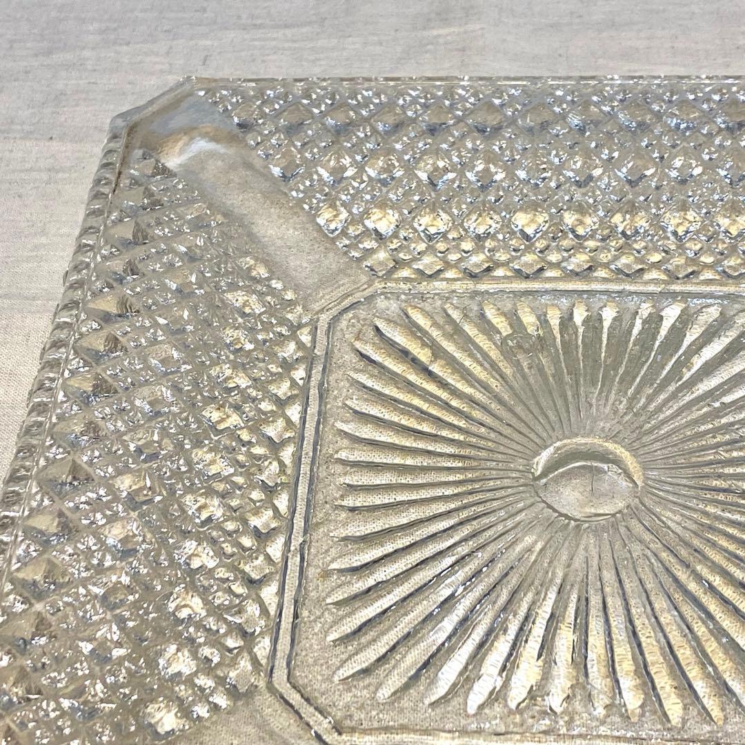 ギヤマン　大正ガラス　アンティーク　プレート　角プレート　気泡　レトロ⑨