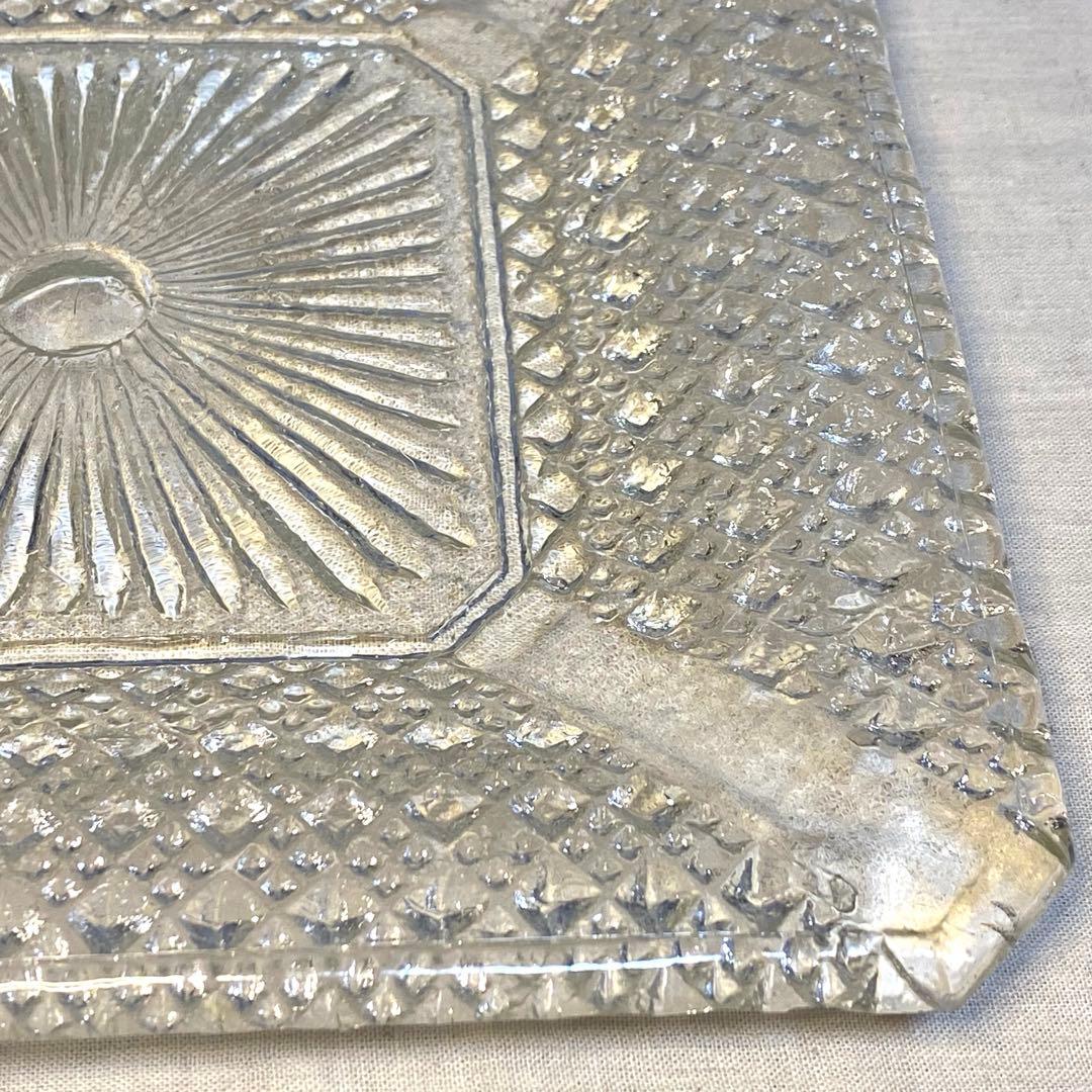 ギヤマン　大正ガラス　アンティーク　プレート　角プレート　気泡　レトロ⑨