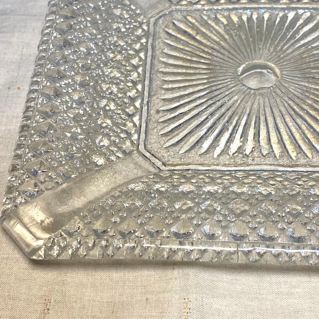 ギヤマン　大正ガラス　アンティーク　プレート　角プレート　気泡　レトロ⑨