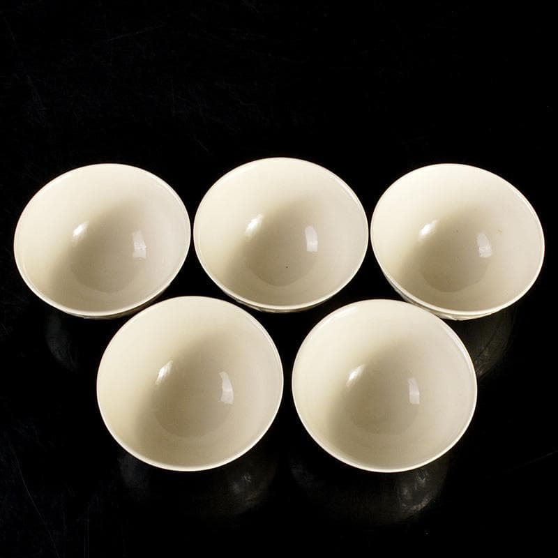 中国　徳化窯白磁　蓮弁刻　煎茶碗　盃　五客　M　8709E