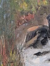 【真作】絵画　油彩4号　山の水辺風景　荒々しい水の流れと自然の息吹　X60