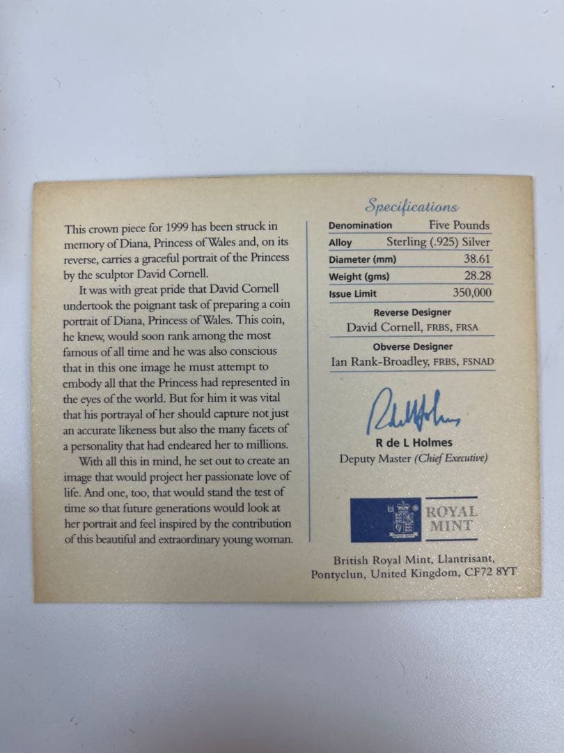 ダイアナ妃記念銀貨 1997年 銀製