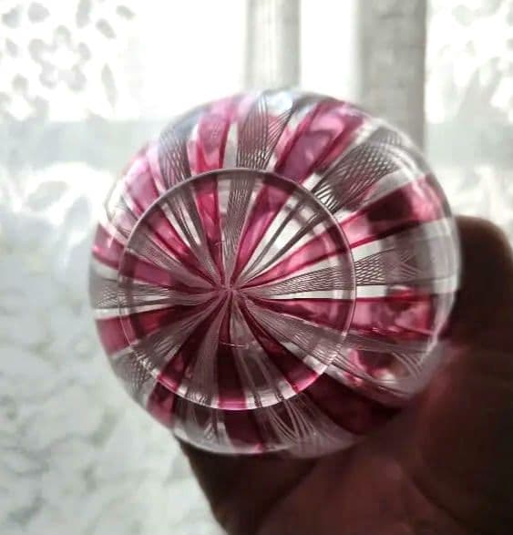 ベネチアガラス フレア型ガラス花瓶 ピンクストライプ