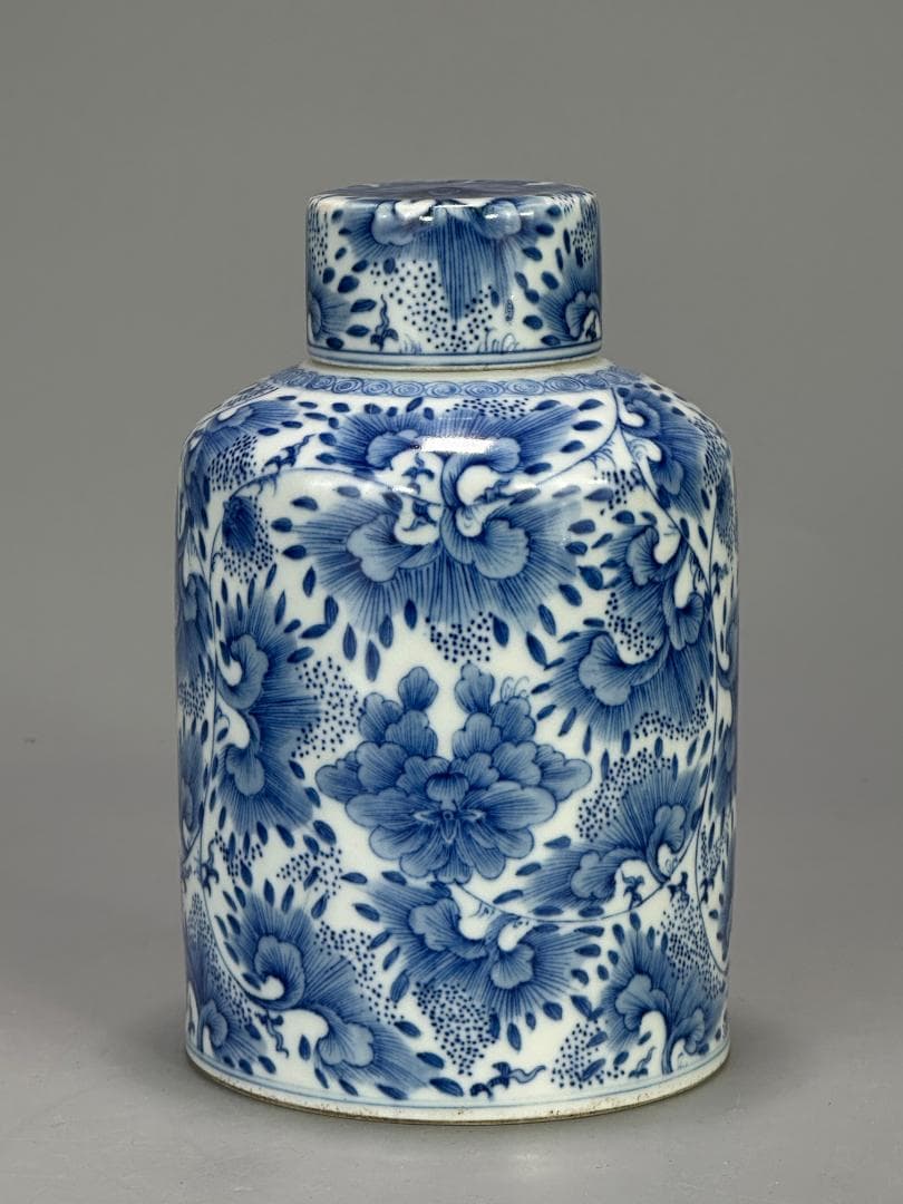 中国美術　煎茶道具　茶器　青花花卉文茶壺　染付茶入　時代　古物　唐物