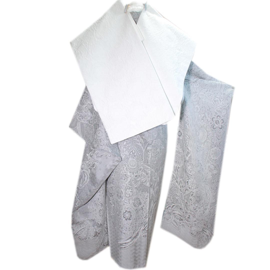 状態良好人気グレー×白帯成人式振袖8点セットフルセットくすみベロア帯揚げOY21