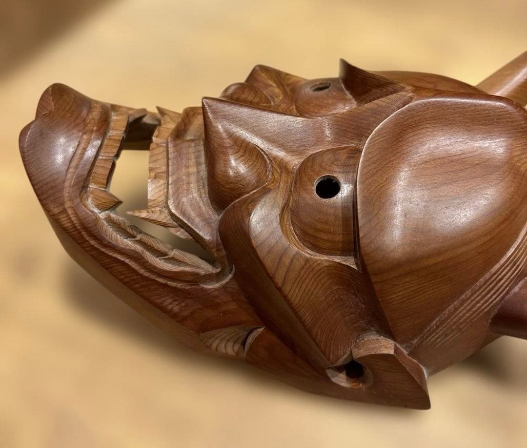 【良品・壁掛け可能です】木製 鬼の面 般若 木彫り 刻山