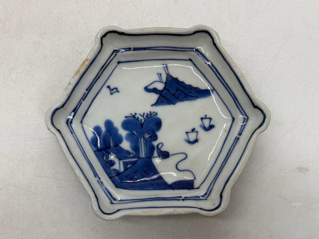 明時代　古染　染付山水人物紋角皿6点　古渡　送料込み251221
