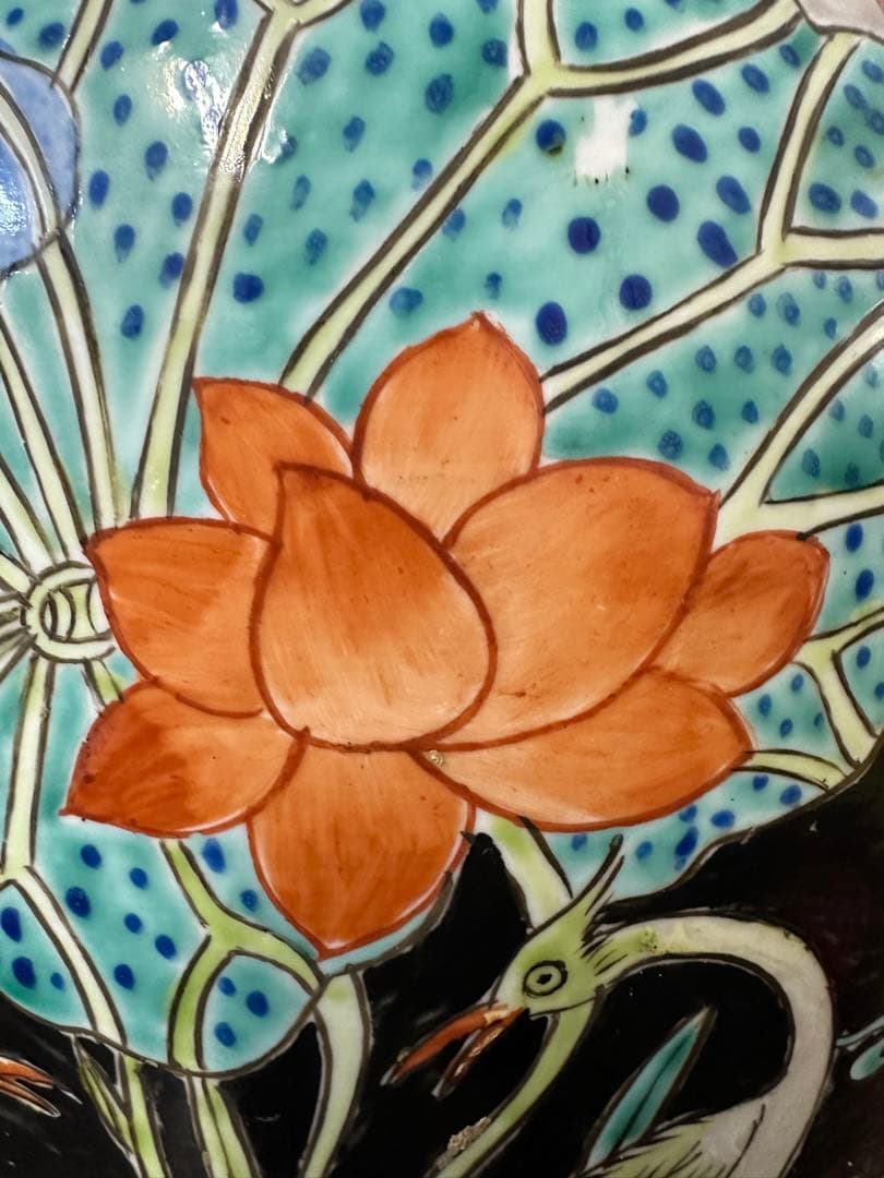 中国　五彩　粉彩　染付　壺　蓮鴨図　古美術　アンティーク　時代物