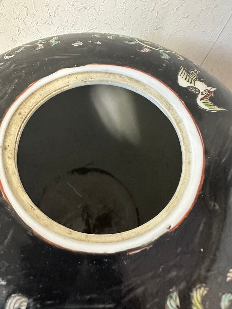 中国　五彩　粉彩　染付　壺　蓮鴨図　古美術　アンティーク　時代物