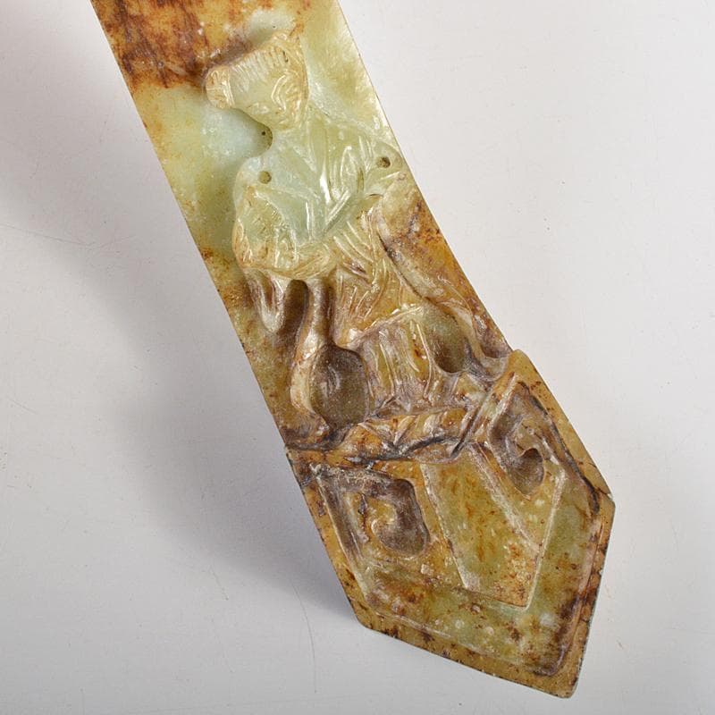 中国　玉石彫刻　人物刻　如意　D　R7205