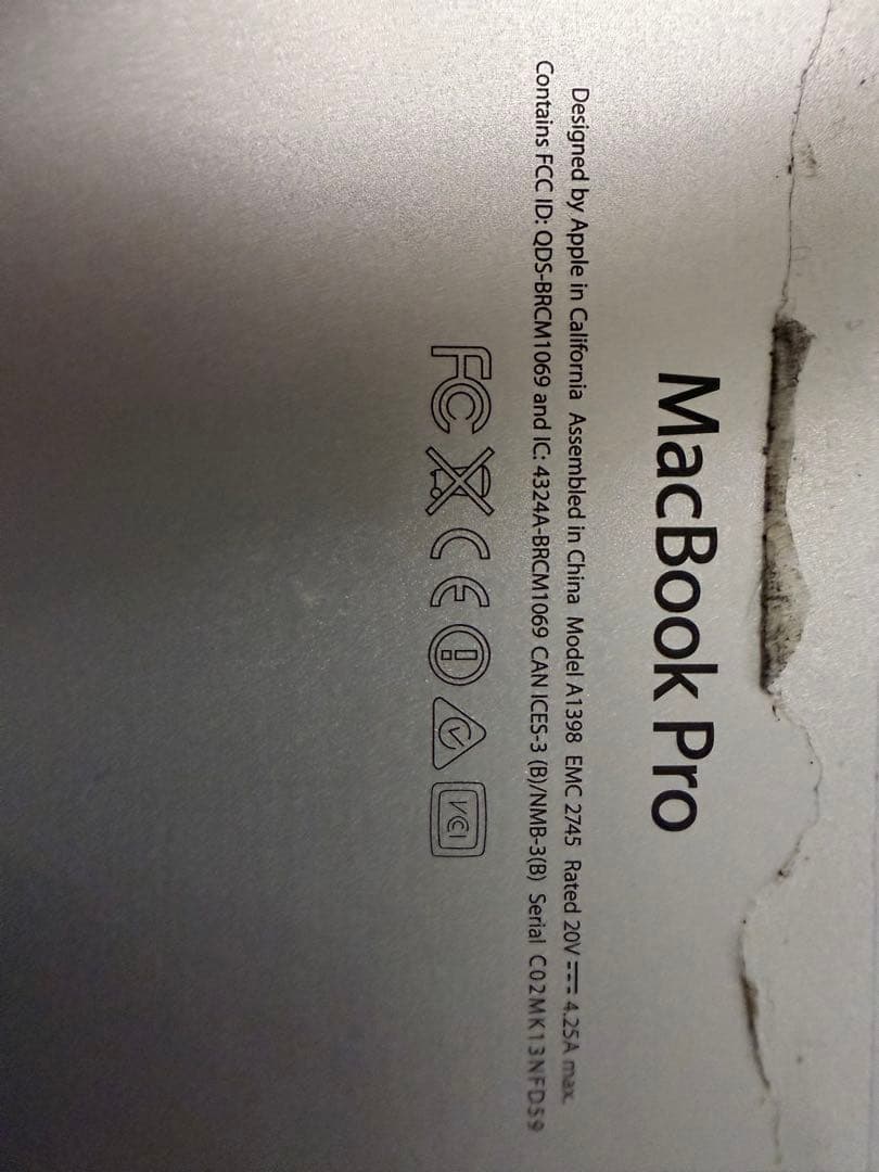 d*l様 A1398 MacBook Pro ジャンク