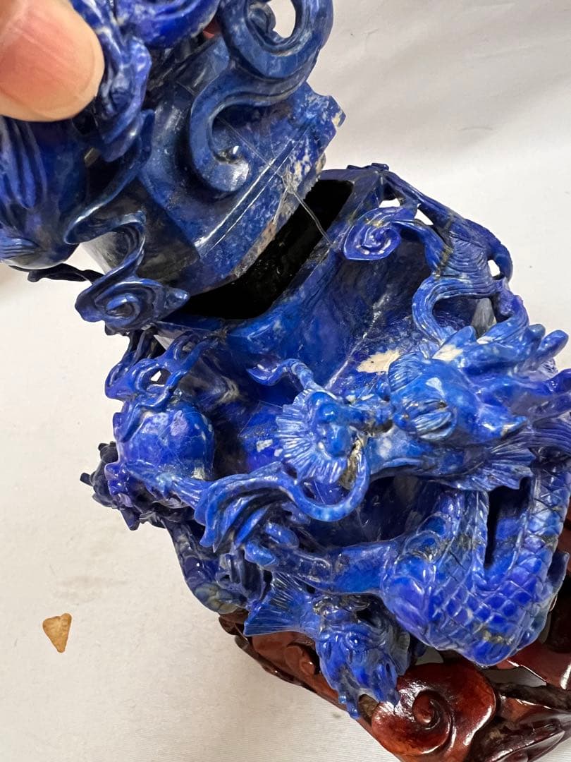 ラピスラズリー 龍 彫刻 香炉