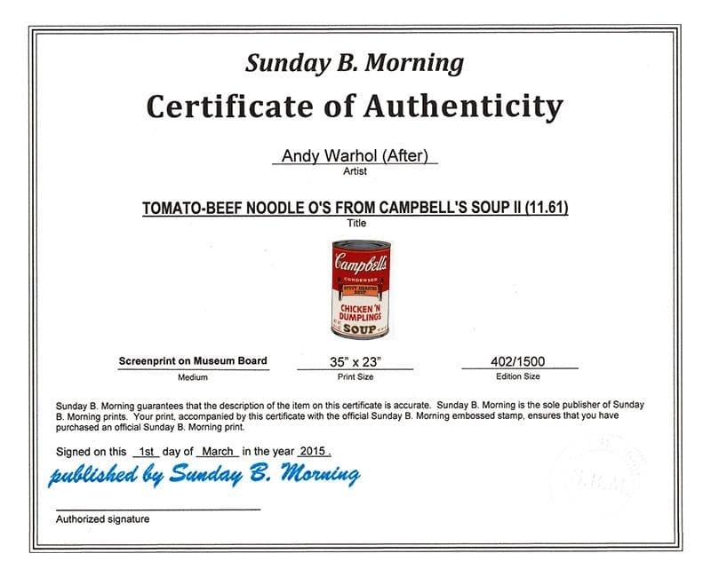 額装品/Sunday Bキャンベル缶Ⅱ Ｃhickin/ウォーホル