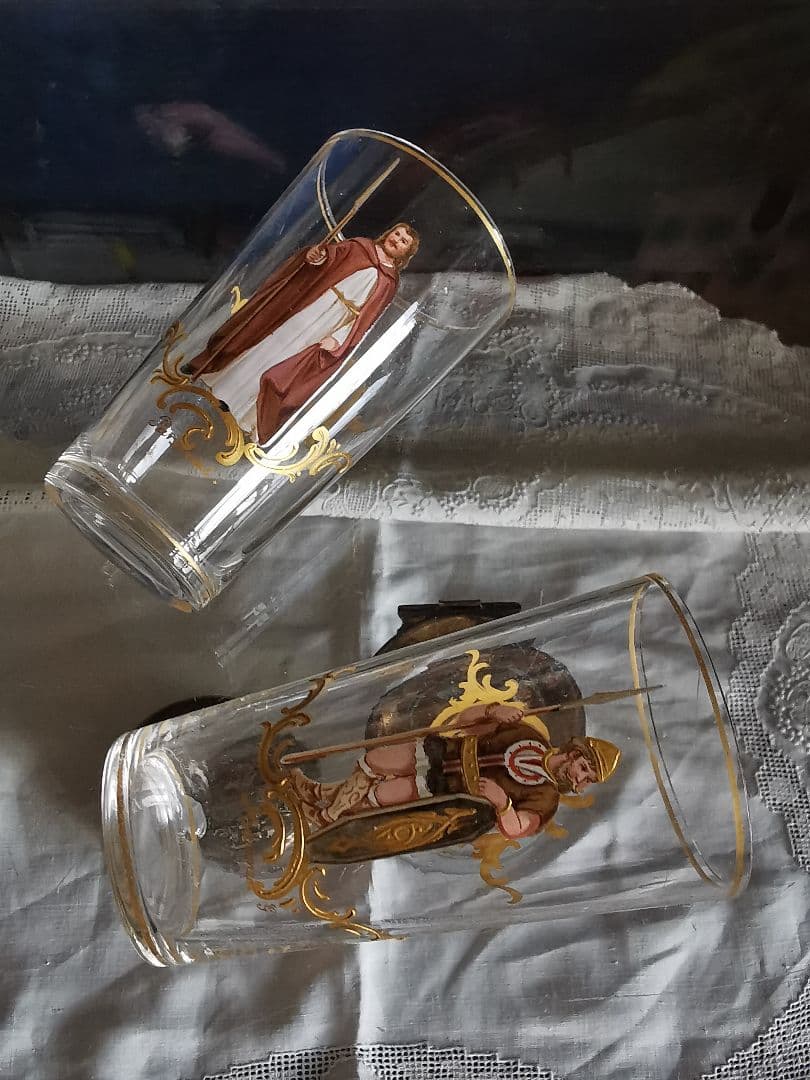 アンティーク ロブマイヤー ウィーン手描エナメル金彩 オペラ歌劇ショットグラス