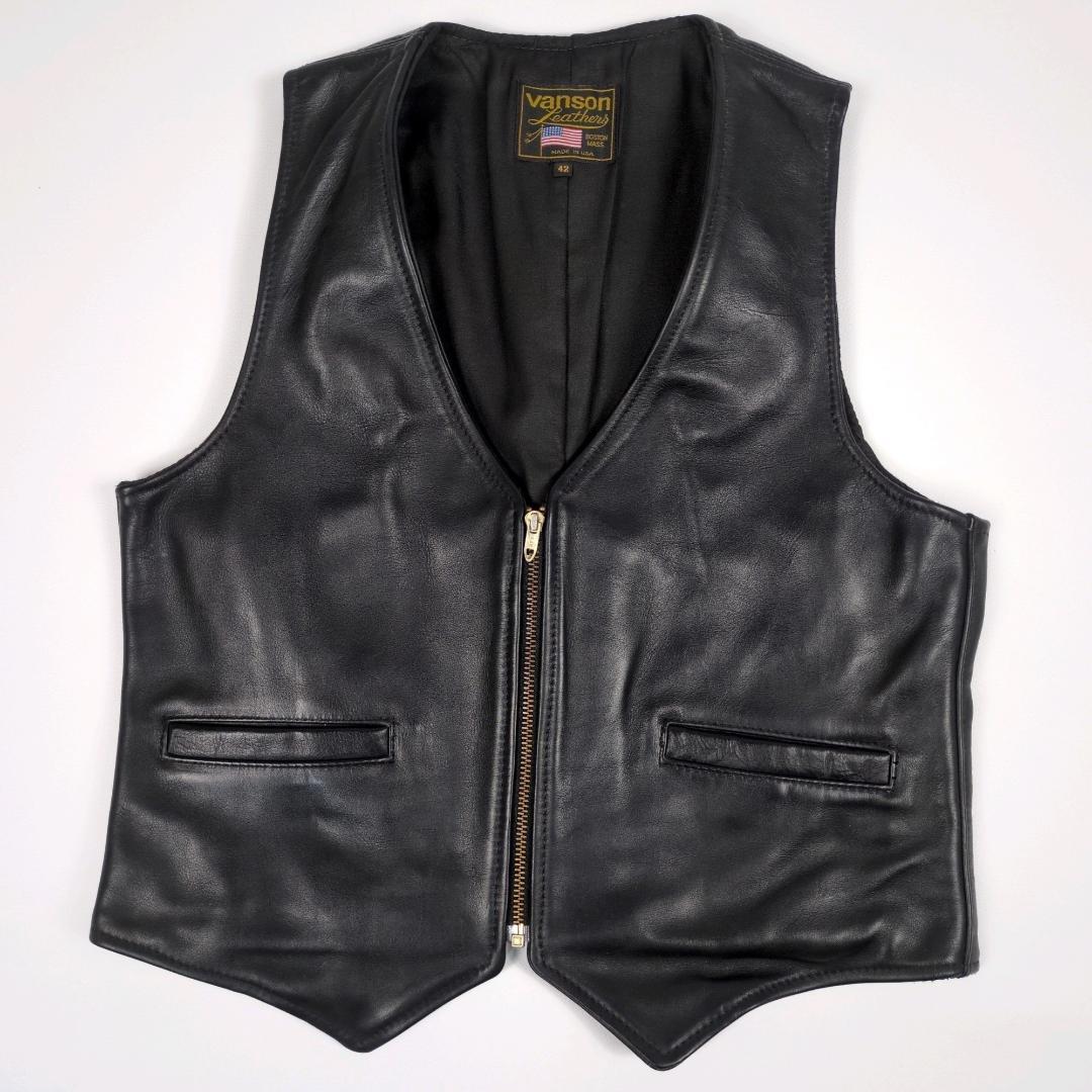 VANSON バンソン 42 XL レザー ベスト BLACK ライダース