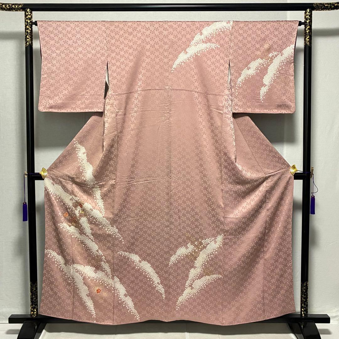 D89 訪問着 絞り 花刺繍 正絹 着物 袷 しつけ糸付き未使用極美品