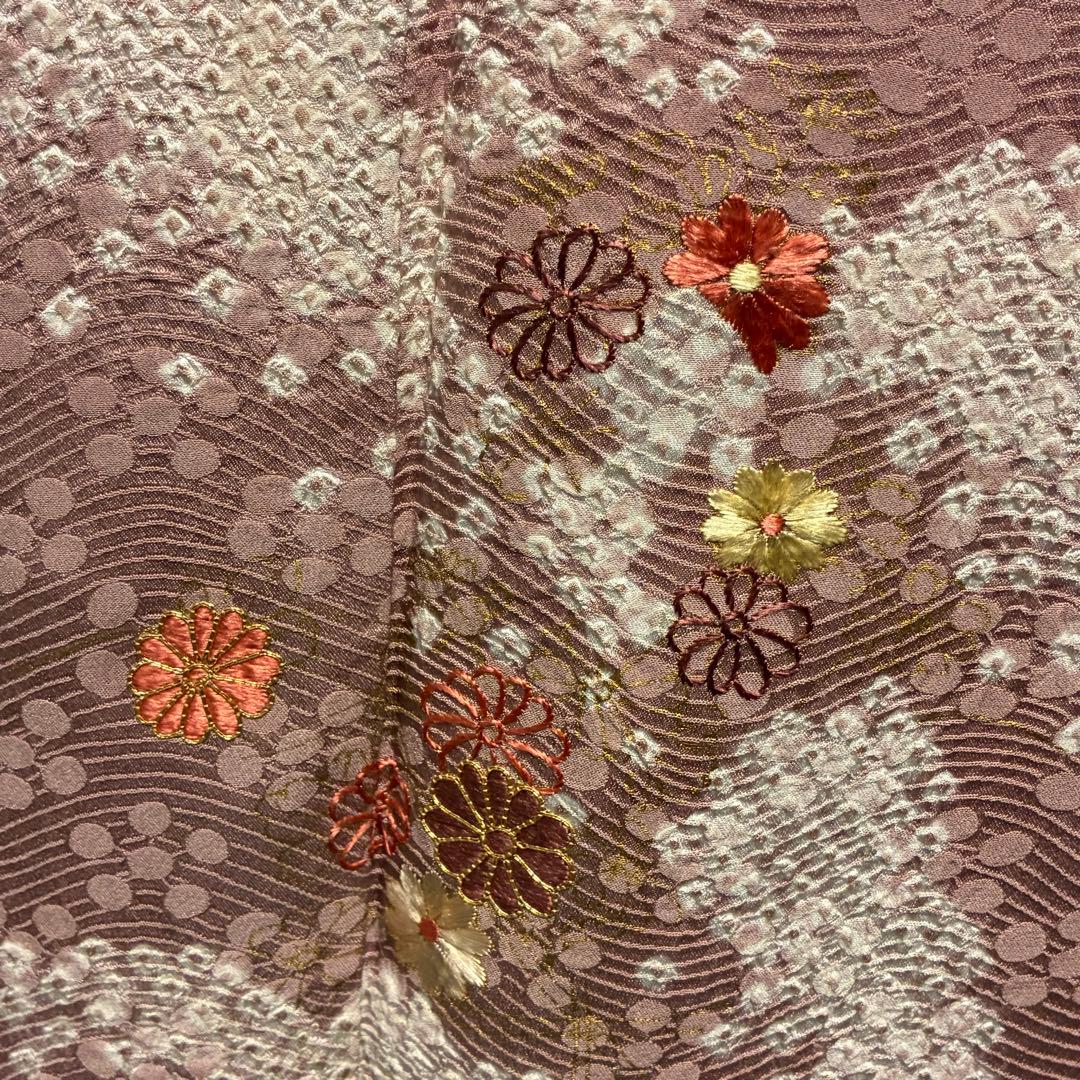 D89 訪問着 絞り 花刺繍 正絹 着物 袷 しつけ糸付き未使用極美品
