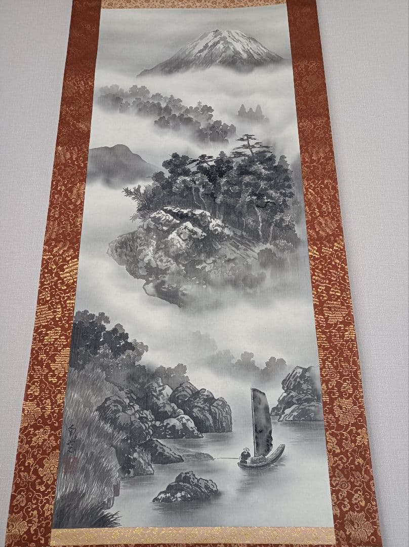 美品 軸 おもてなし 絵 ラピュタ 富士 山水 水墨 茶 中国 美術 インテリア