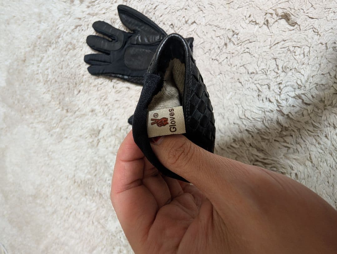 ブラックレザー 手袋 カシミヤ グローブ