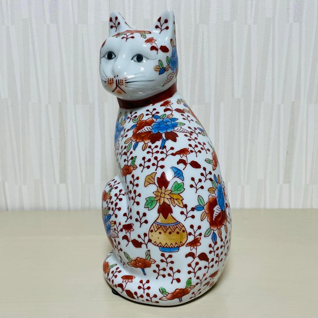 大型 古伊万里 金彩 色絵 猫 置物 陶器製 縁起物 アンティーク
