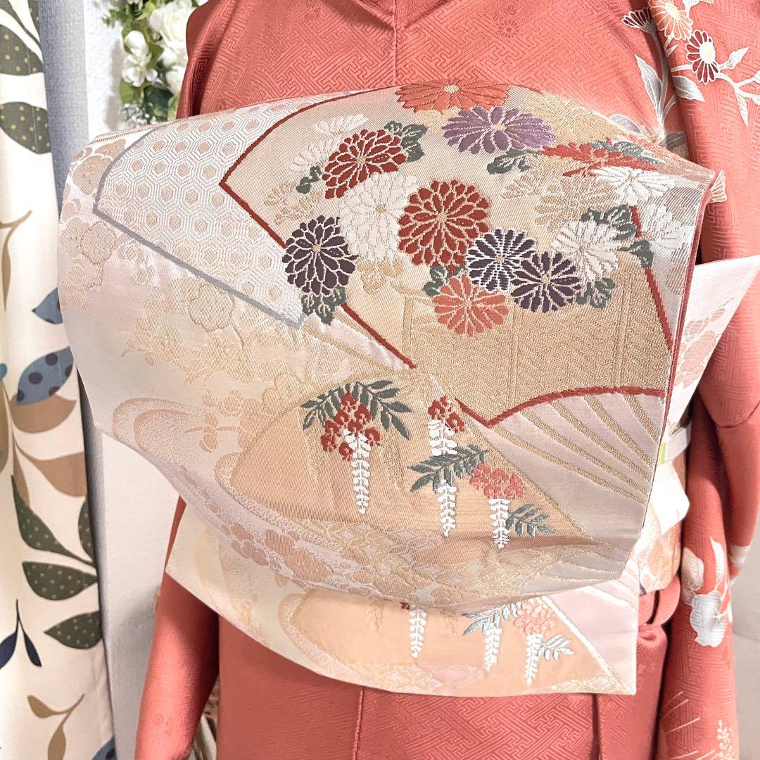 オレンジ　友禅 4点 フルセット 訪問着 入学式 卒業式 入園式 春 秋 冬