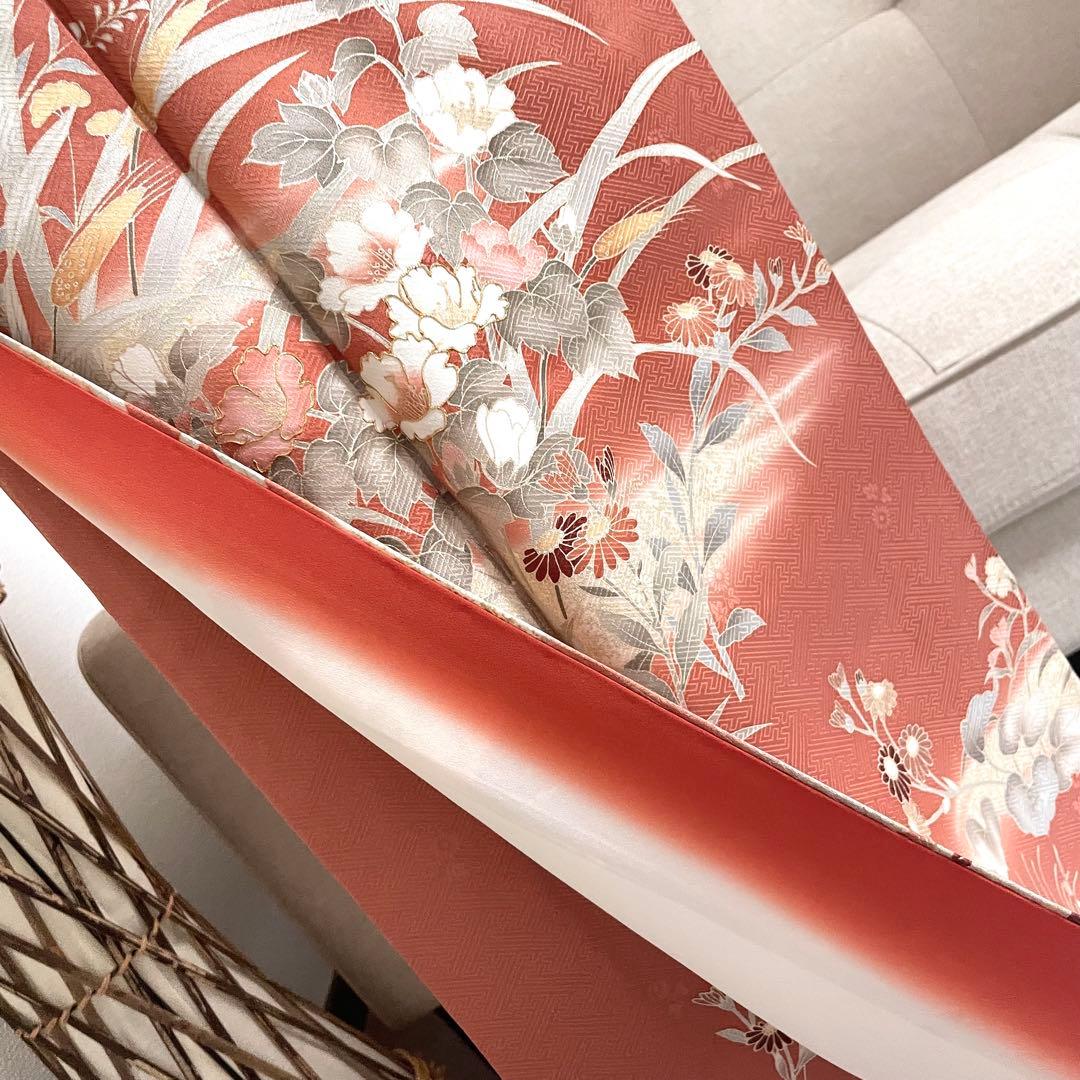 オレンジ　友禅 4点 フルセット 訪問着 入学式 卒業式 入園式 春 秋 冬