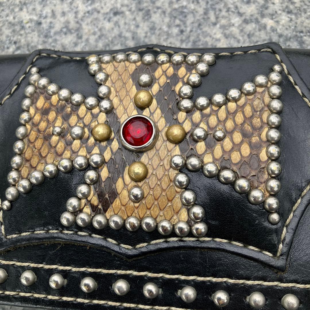 パイソン×スティングレイ　レザー バイカー　ウォレット　特注　アイアンクロス