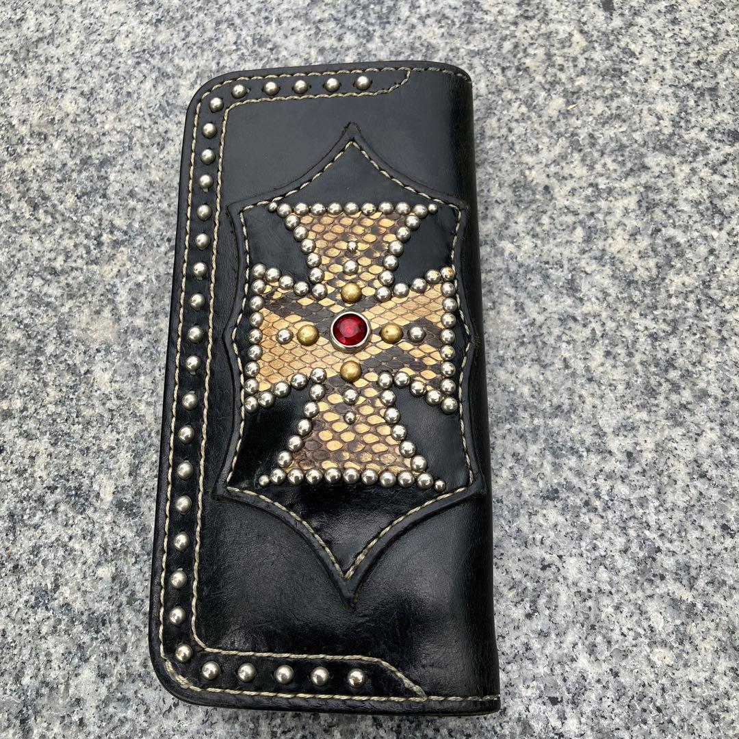 パイソン×スティングレイ　レザー バイカー　ウォレット　特注　アイアンクロス