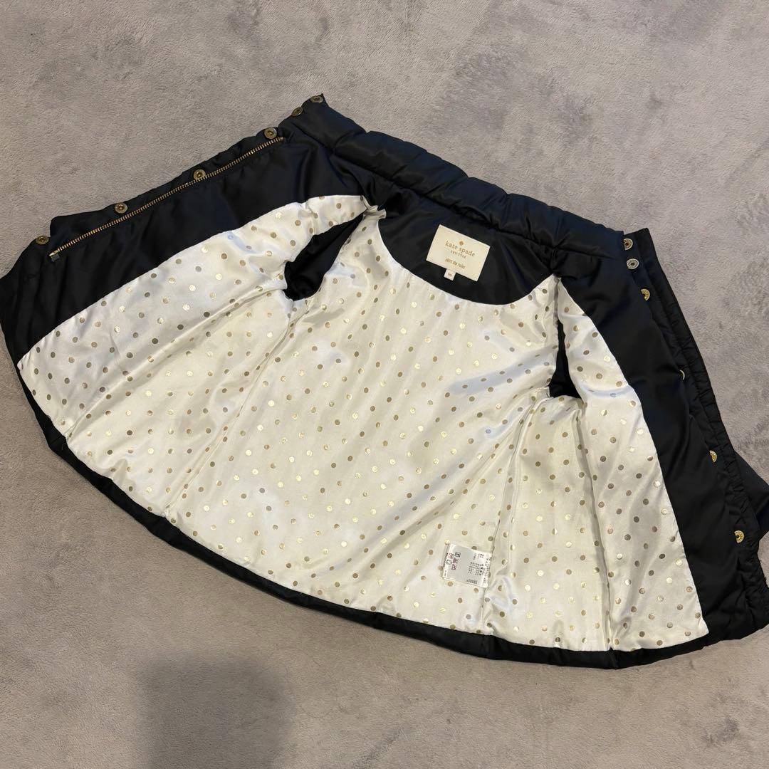 極美品ケイトスペード ダウンジャケット リボン 飾りボタン 裏地水玉 90