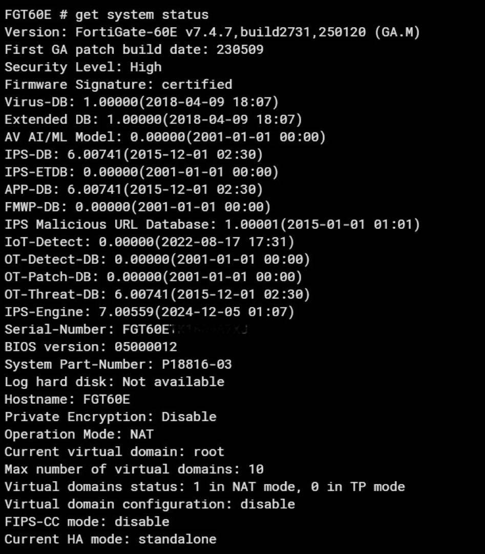 FORTINET FORTIGATE-60E(ライセンス切)【v7.4.7】①