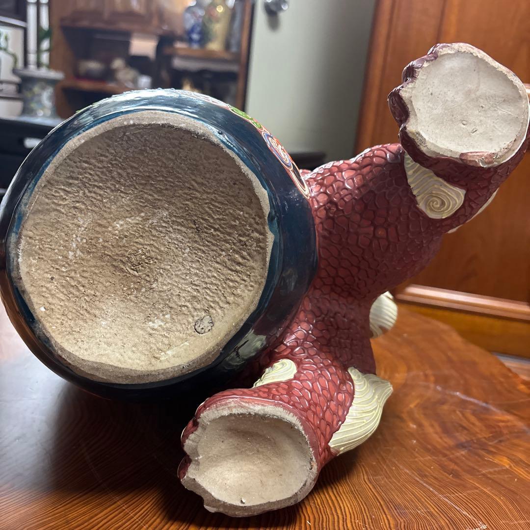 九谷焼　玉乗り獅子　大きめ　魔除け　台無し