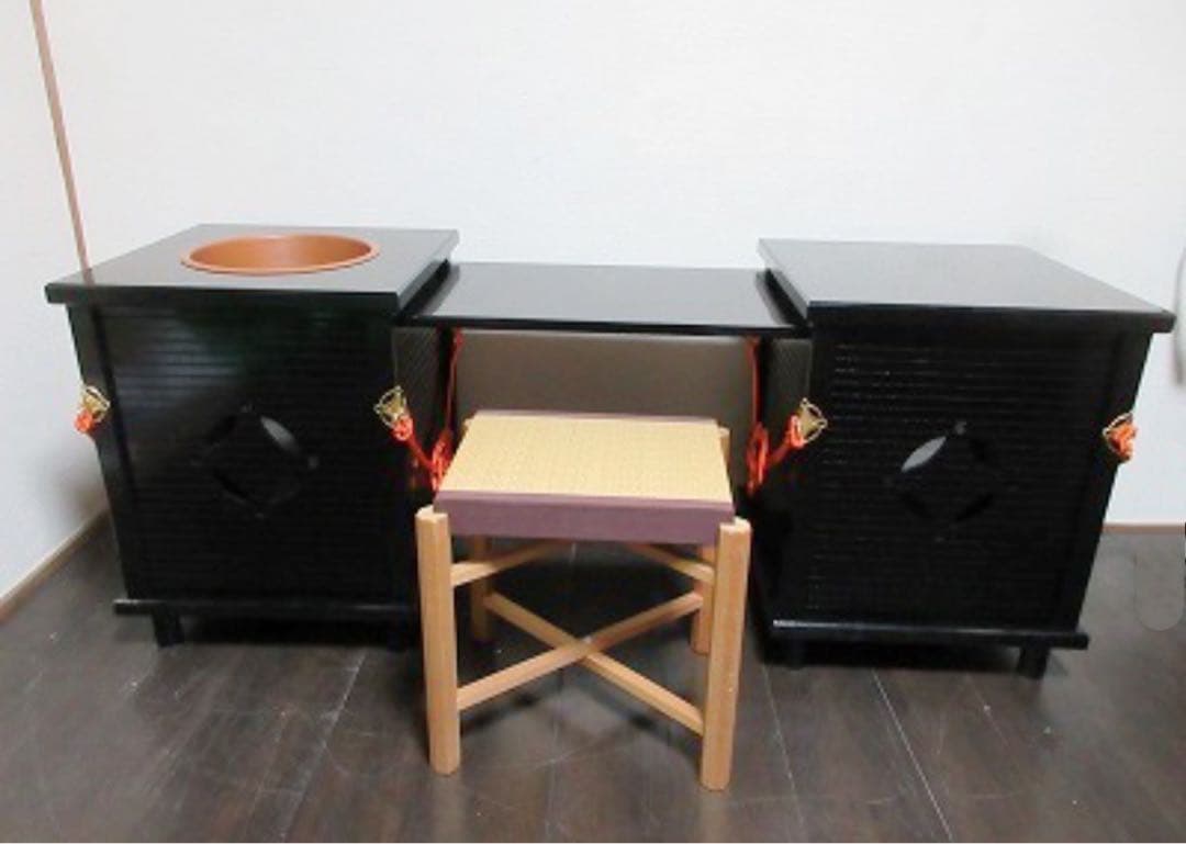 ほぼ未使用 茶道具 御園棚セット 立礼棚 丸炉（野々田電熱器付） 椅子1脚紙箱