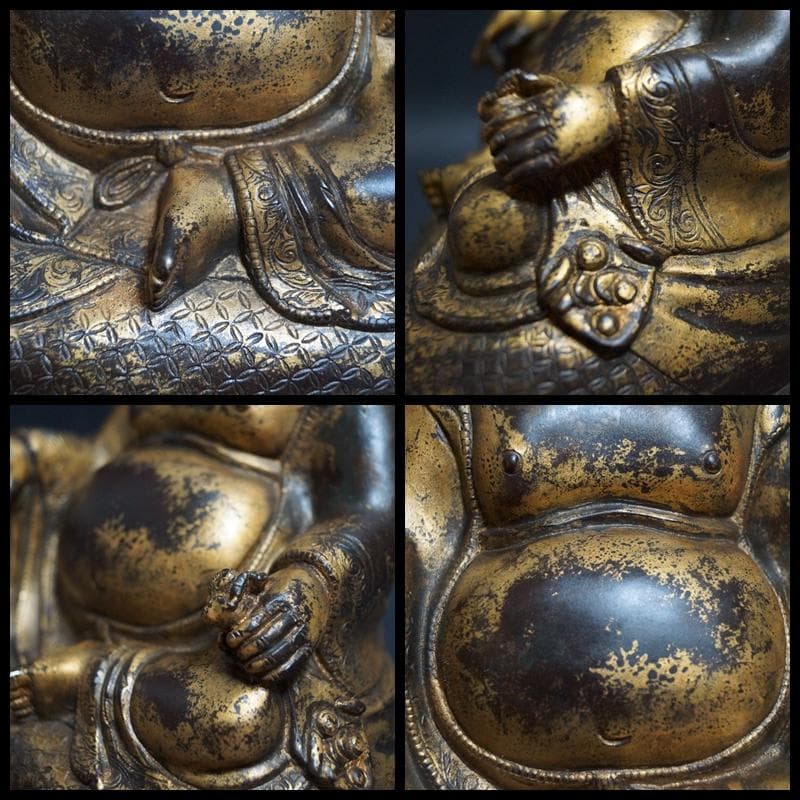 仏教美術 時代古金銅製 金工細工大型『布袋 弥勒菩薩』佛台像 置物 布袋尊 仏像