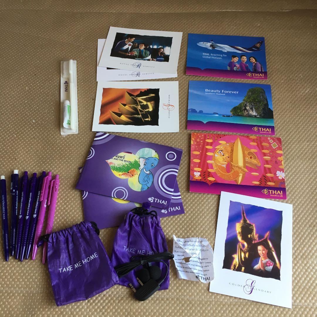 0674　タイ国際航空 絵葉書、ボールペン ほか 破産申請、運航継続中