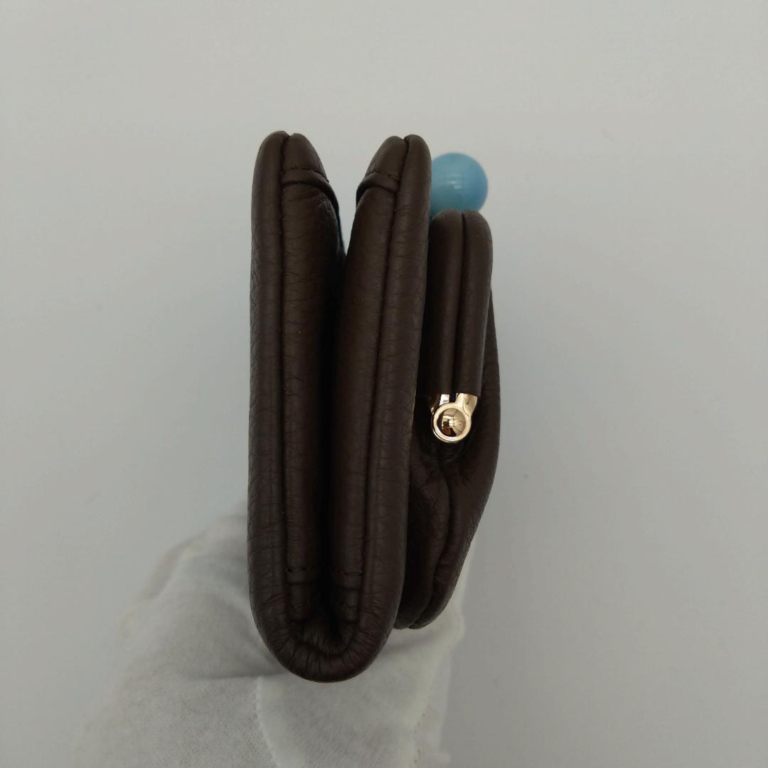 未使用 ear papillonner 牛革 がま口 ブラウン 二つ折り財布