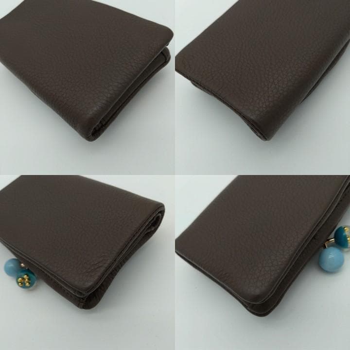 未使用 ear papillonner 牛革 がま口 ブラウン 二つ折り財布