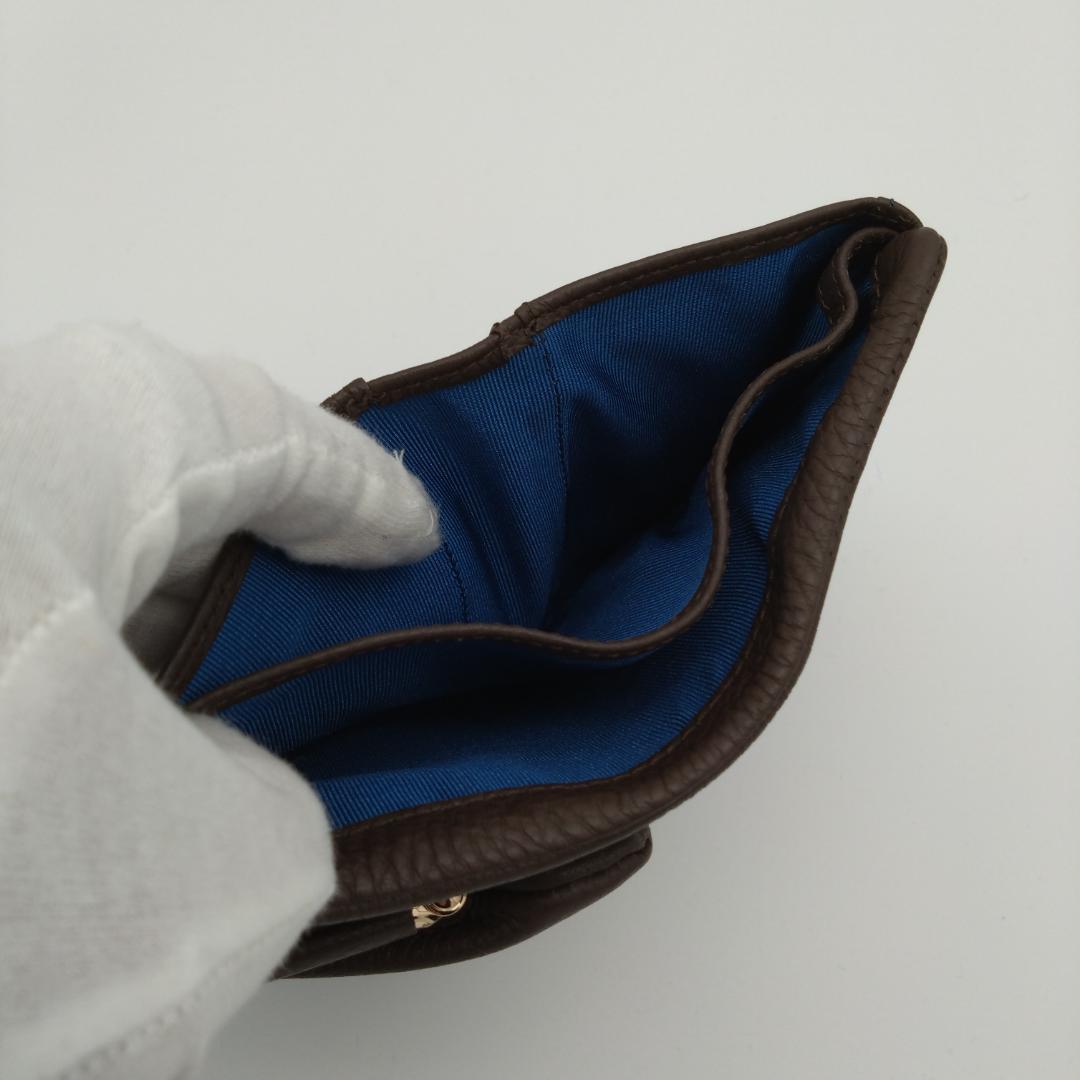 未使用 ear papillonner 牛革 がま口 ブラウン 二つ折り財布