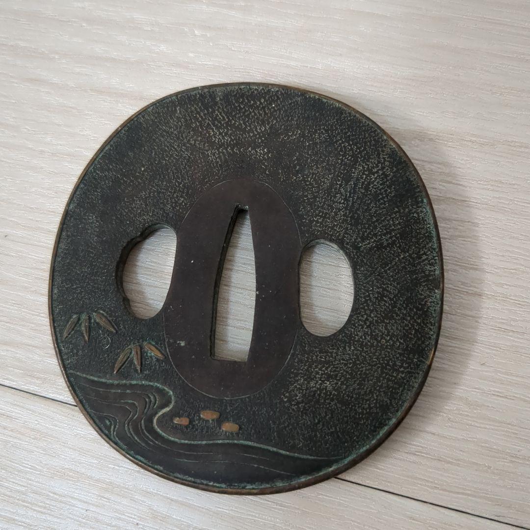 日本刀　鍔　つば　金象嵌　鶴　刀装具　武具　風景画