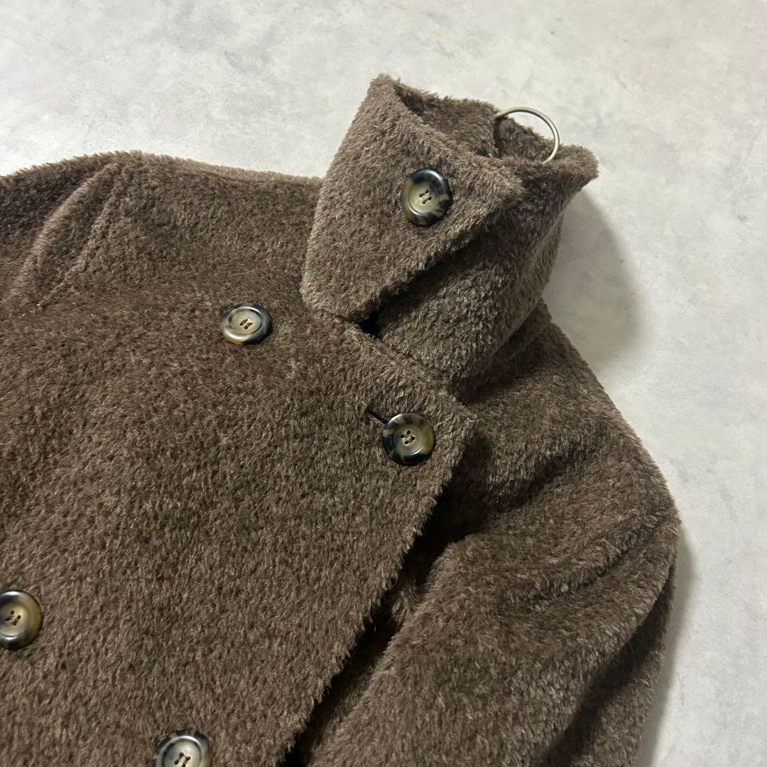 マックスマーラ 銀タグ アルパカシャギーコート ロング 裏地ロゴ ダブル