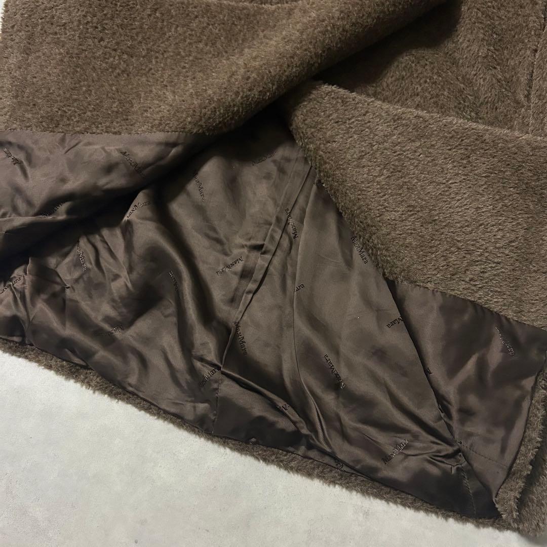 マックスマーラ 銀タグ アルパカシャギーコート ロング 裏地ロゴ ダブル