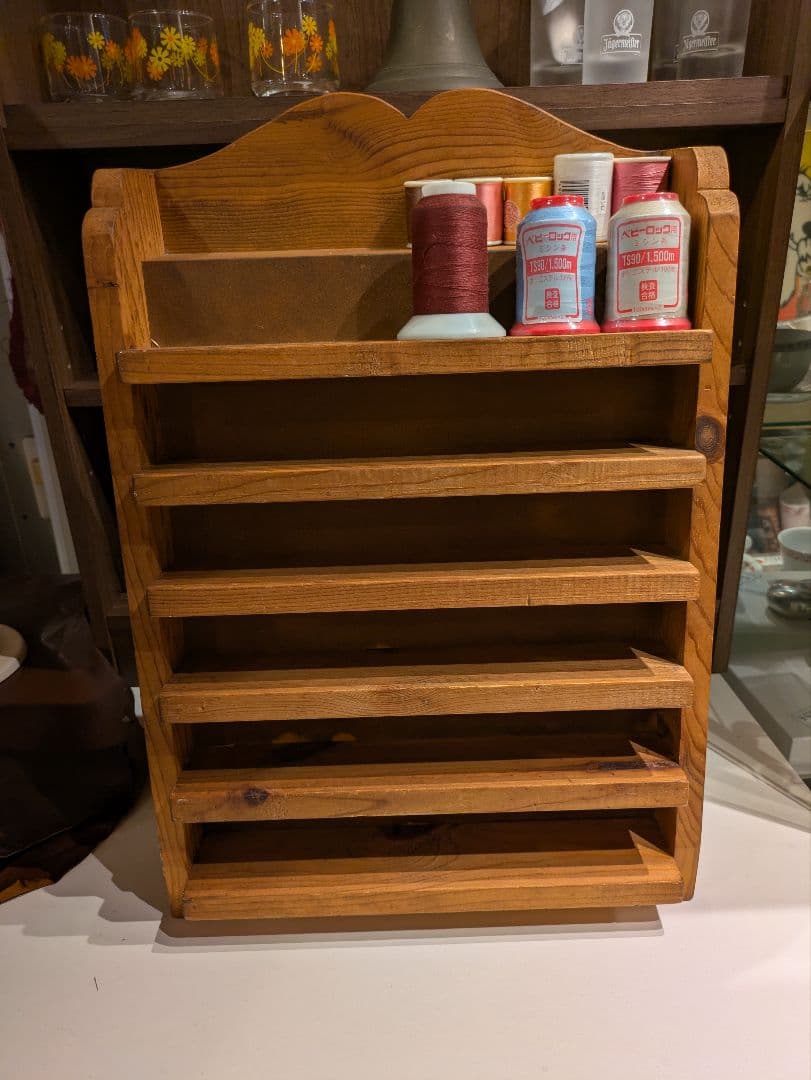 木製 収納棚 5段 ミシン糸収納棚 シェルフ ボビンケース 裁縫棚 ヴィンテージ