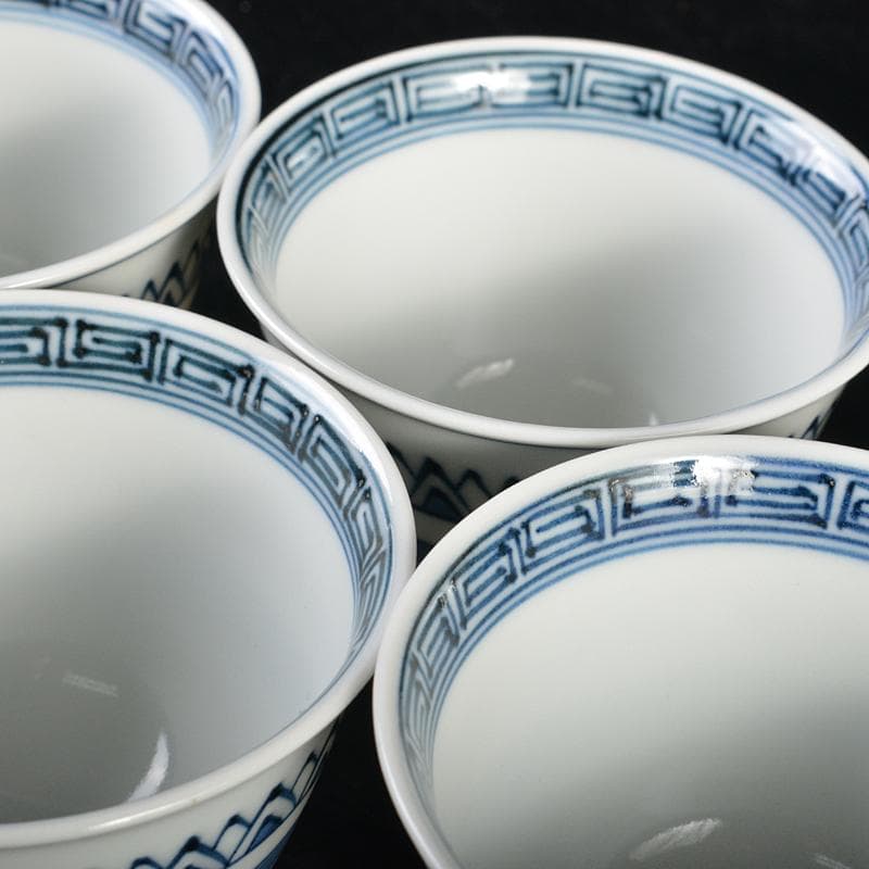 煎茶道具　京焼　清水焼　平安　瑞泉造　青華　煎茶碗　五客　共箱　V　R7175