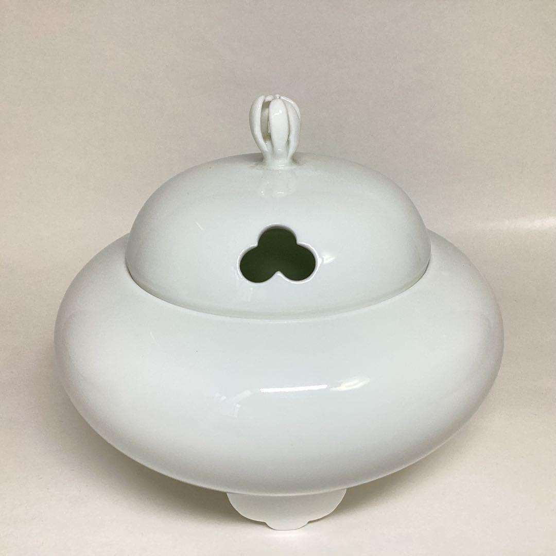 香炉 白磁 丸 木箱入 井上萬二 茶道具 古物品