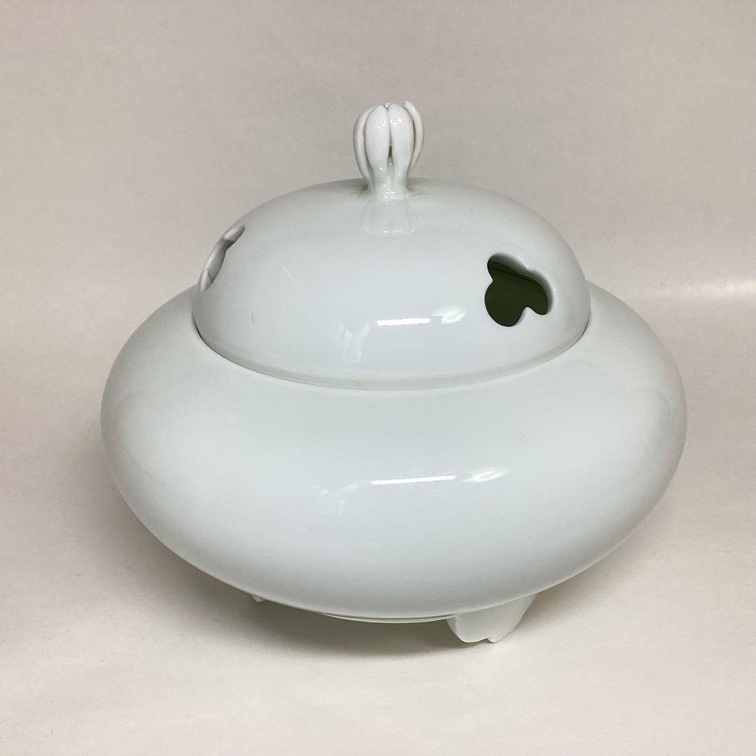 香炉 白磁 丸 木箱入 井上萬二 茶道具 古物品