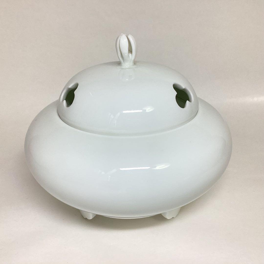 香炉 白磁 丸 木箱入 井上萬二 茶道具 古物品