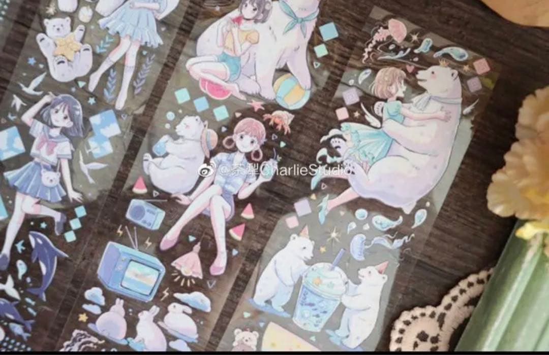 M785.茶犁 白熊少女 マスキングテープ PET